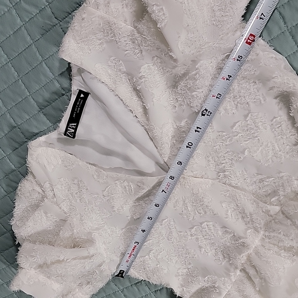 ZARA Womens White Shaggy V-Neck Peplum Top/Blouse Size Small - Picture 8 of 16